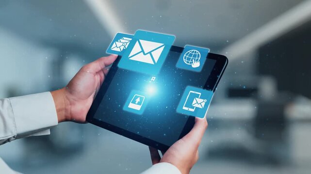 Email icons show digital communication, email service, and inbox management. Email supports online messaging, email notification, and secure exchange. Gist