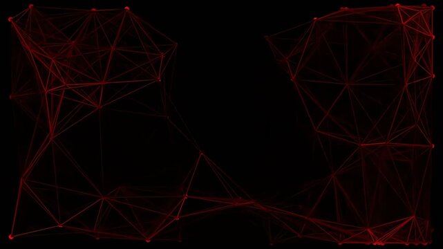 Abstract red digital plexus background with glowing geometric lines and connected nodes symbolizing futuristic technology and networking