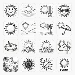 Obraz premium Sun Icons Collection | Weather, Seasons, Summer, Happiness - Vector Graphics