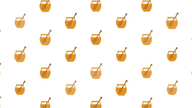 Seamless honey pot pattern with wooden dippers on a white background