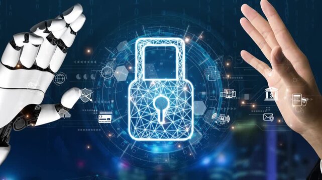 AI-secured system demonstrating multi-layer encryption, identity protection, and password security with modern digital lock interface Marrow