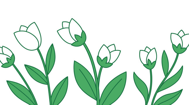 Simple line art illustration featuring a row of white tulip flowers