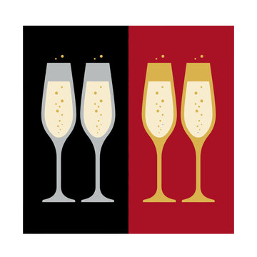 Four elegant champagne flutes filled with sparkling wine for a festive celebration
