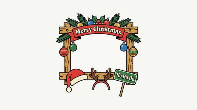 Whimsical Christmas photo frame featuring a Santa hat and festive holiday decorations