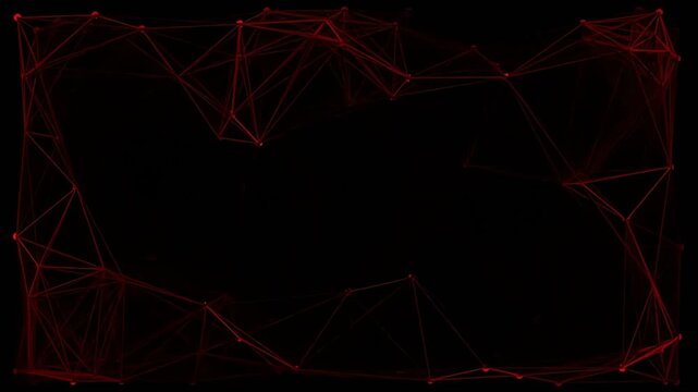 Abstract digital network connection with red and white nodes on a dark background symbolizing data communication and neural networks