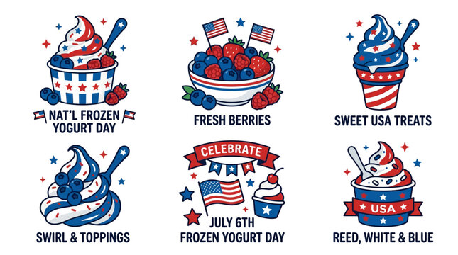 Patriotic Frozen Yogurt Vector Set Celebrating National Summer Holidays and Events