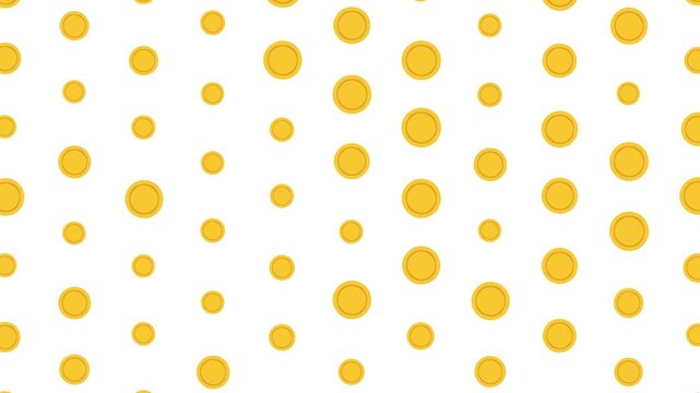 Seamless gold polka dot pattern with varying circle sizes on a white background