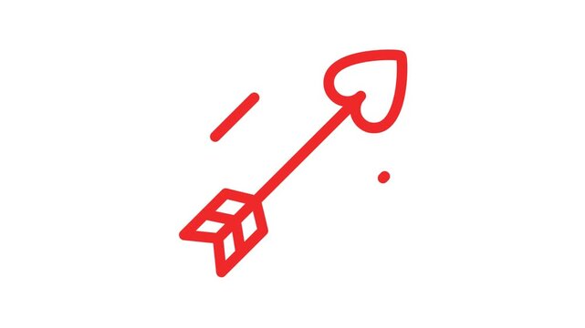 Red cupid arrow with heart shape tip line icon for valentines day love and romance concept
