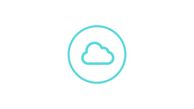 Cyan cloud computing icon in circular outline for web design and technology user interface