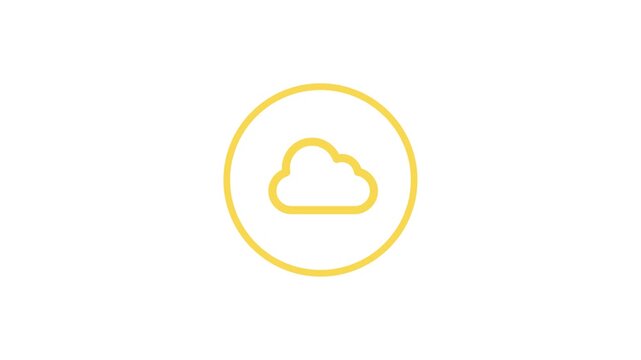 Minimalist Yellow Outline Cloud Icon Within A Circular Frame For Cloud Computing And Digital Data Storage Concepts