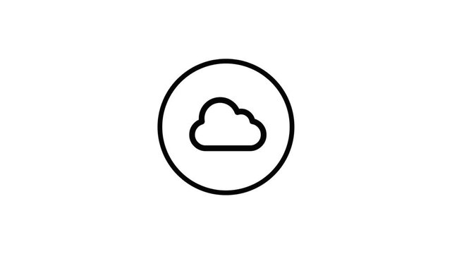 Simple black outline cloud icon inside a circle symbolizing digital storage and cloud computing