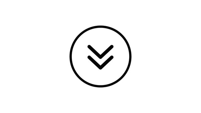 Minimalist black line double down arrow icon inside circle for web interface design