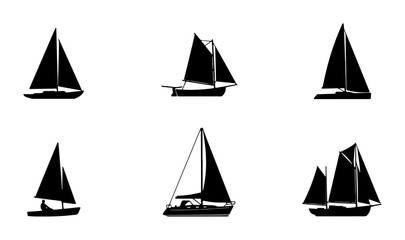Sailboat Silhouettes Collection, Nautical Vector Icons, Maritime Transport Set, Sailing Vessels © Dhriti