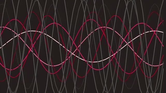 Abstract background with overlapping colorful sine wave curves and glowing audio frequency patterns