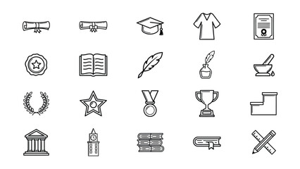 Fototapeta premium Collection of educational achievement graduation and academic award icons with transparent background
