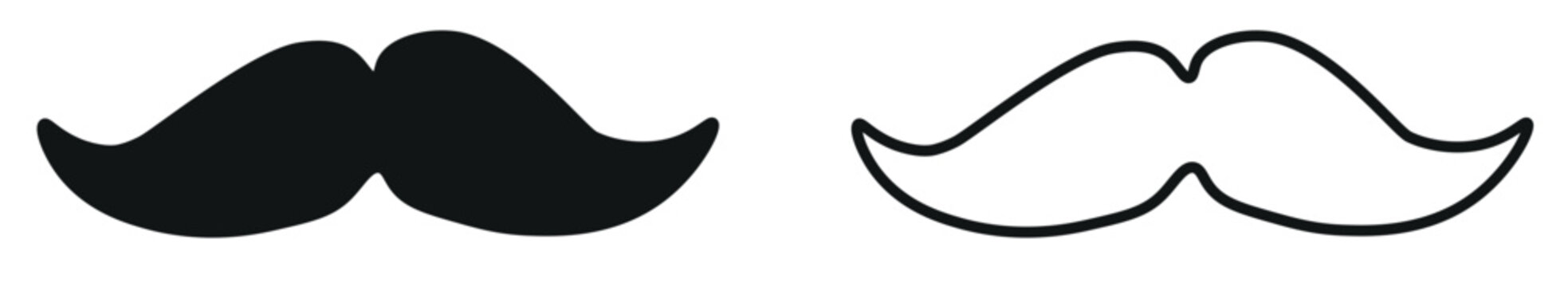 Vintage mustache icons set, black silhouette and outline handlebar moustache vector, classic facial hair symbols for barbershop branding