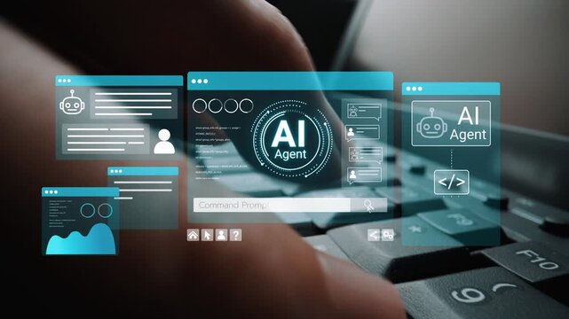 Futuristic AI Agent Interface on Computer Keyboard with Interactive Elements Representing Data Processing and User Interaction Technologies. Entropy.