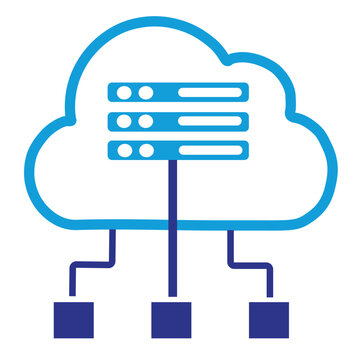 Cloud computing server icon, blue network database storage vector, digital infrastructure and data hosting concept for technology business