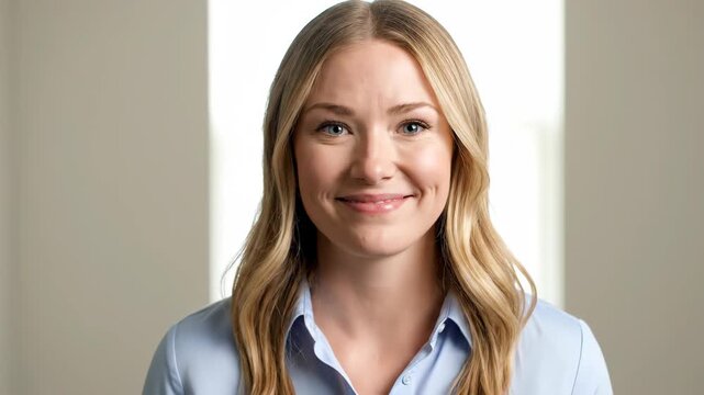 Close up smiling scene of a blonde woman, with a blonde woman smiling and looking the same