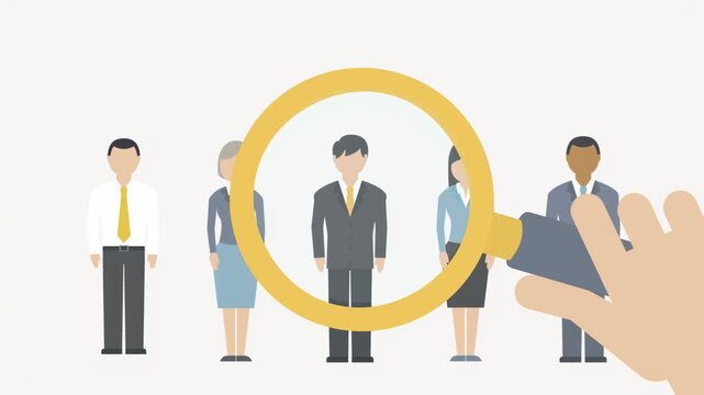 Human Resources Recruitment and Candidate Selection with Magnifying Glass Flat Animation