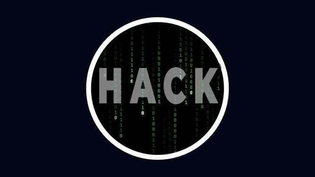 Cybersecurity Motion Graphic Displaying No Hack Prohibition Symbol with Binary Code Matrix