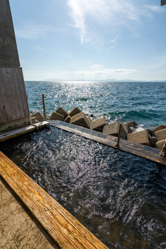 Vertical View of Ocean Water and Seaside Onsen in Nagasaki Japan