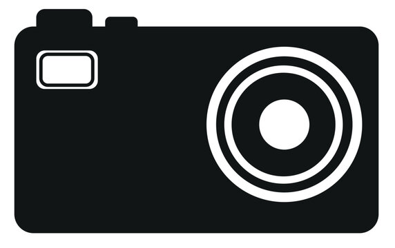 Minimalist digital camera icon vector, black silhouette photography symbol, flat point and shoot camera graphic for web and app UI design