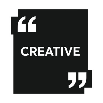Creative quote mark icon, black square speech bubble, modern graphic design element, inspirational vector illustration