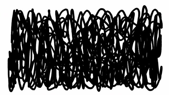 Minimalist hand drawn black ink scribbles loop motion with artistic chaotic line textures Animation Video 4K