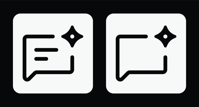 AI chat message icon set for smart assistant and auto reply app UI on black background