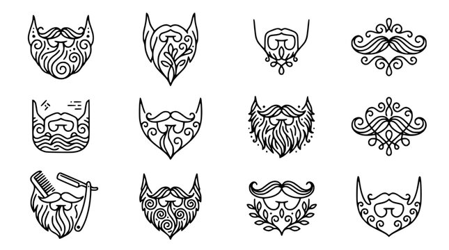 Beard and Mustache Icons Set: Vintage & Modern Styles, Line Art Collection