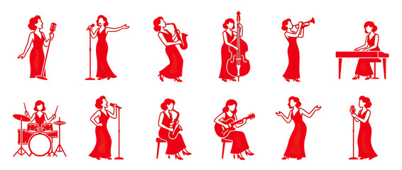 Retro Female Musicians Performing Jazz Music Collection © rofik