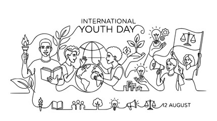 Fototapeta premium International Youth Day Celebration - Diverse People, Global Unity, Ideas, and Progress