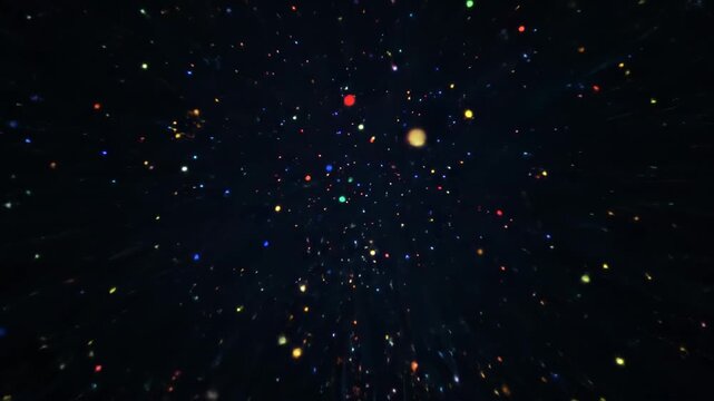 Colorful fireworks blooming in the night sky, colorful particle explosion special effects