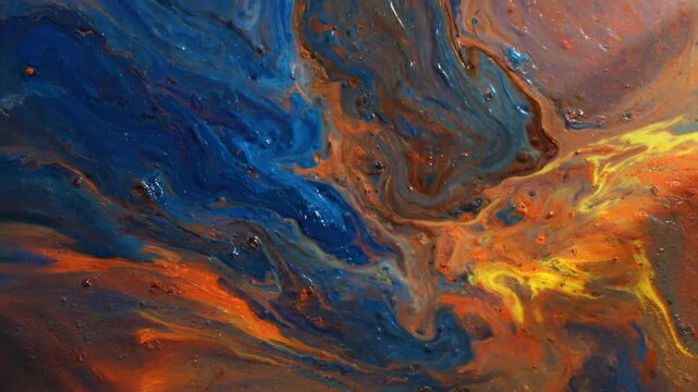 Abstract liquid paint flow material, red and blue gradient fluid art