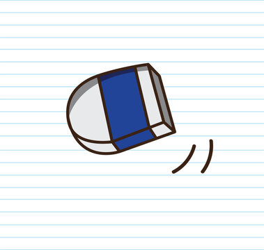 Cute rubber eraser on lined notebook paper background school supply back to school concept vector