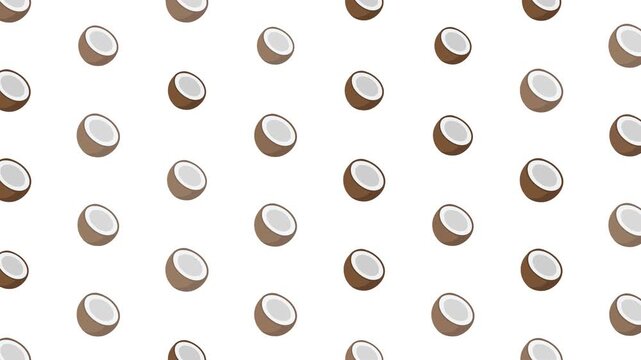 Seamless Coconut Fruit Pattern with Sliced Coconut Halves on White Background