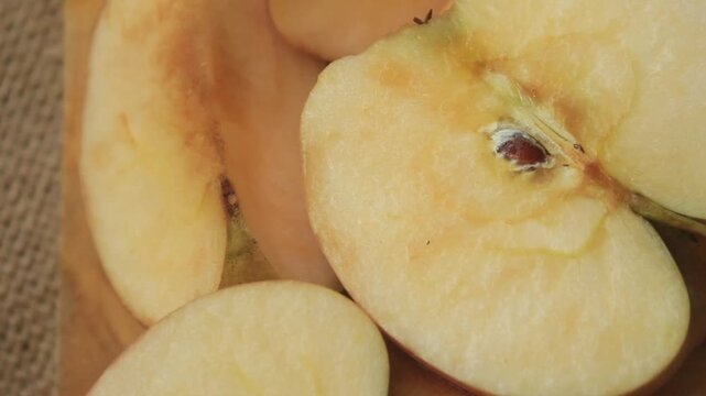 top view of sliced apples on a cutting board