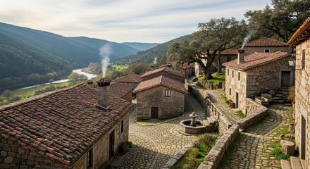 Obraz premium Stone village landscape panorama