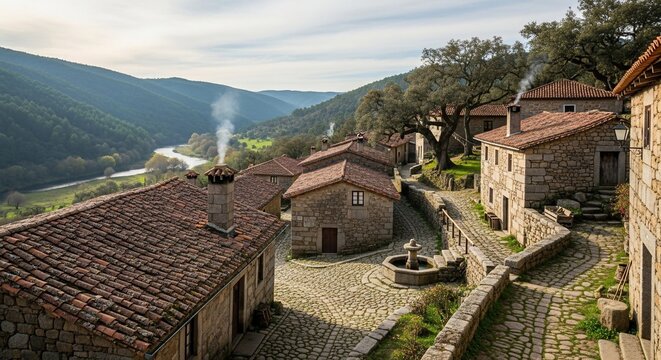 Stone village landscape panorama