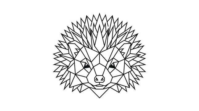 Geometric hedgehog face vector illustration in low poly line art style isolated on white background