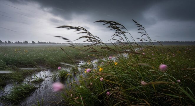 Stormy field landscape