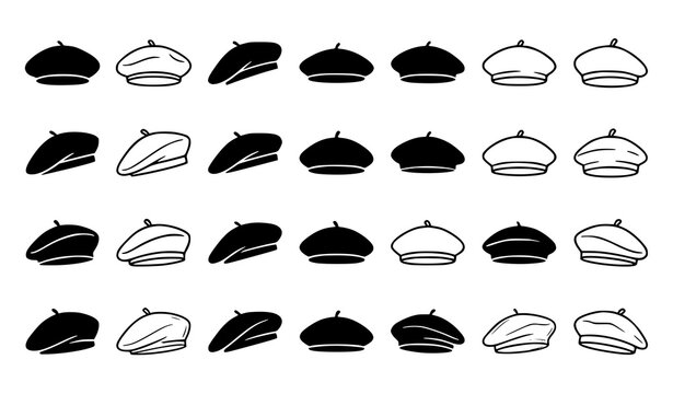 French Beret Hat Icons Vector Collection EPS10