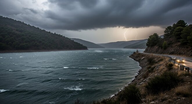 Stormy lake landscape