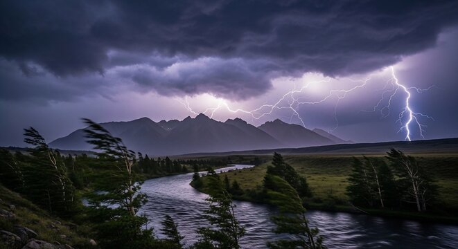 Stormy lightning landscape
