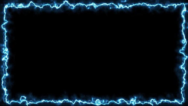【背景透過】激しく放電する青い電気フレーム アルファチャンネル付き 4Kループ動画 / Blue electric lightning frame effect transparent background seamless loop 4K