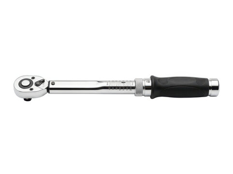 Metal torque wrench tool with a black grip handle for mechanical repair projects