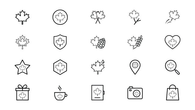 Collection of Canadian Maple Leaf Icons with Various Creative and Functional Designs Featuring Transparent Backgrounds