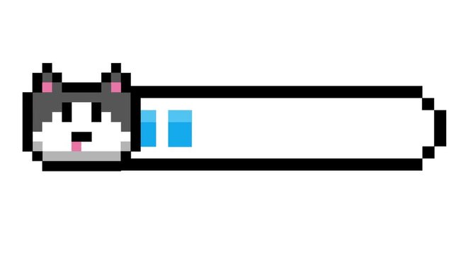 Cute pixelated husky dog head with a retro 8-bit style loading bar, an endearing digital progress indicator for user interfaces, games, or software status display