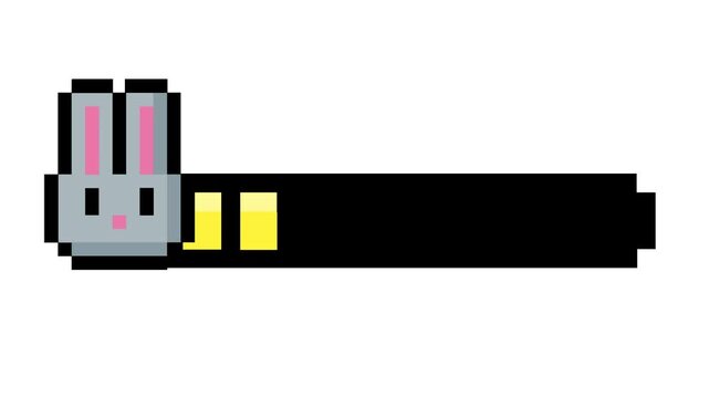 Cute pixelated rabbit-themed progress bar, an 8-bit graphic element depicting a gray bunny as a charming game UI component, perfect for retro digital display and interactive media designs